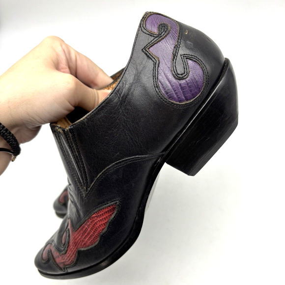 Vintage 80s Nine West Black Leather Reptile Inlay Point Toe Ankle Booties 7.5M - Picture 12 of 16